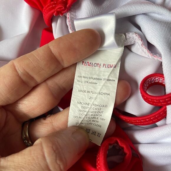 Girls 10 red and white Penelope Plumm poppy one piece swimsuit - Picture 5 of 5